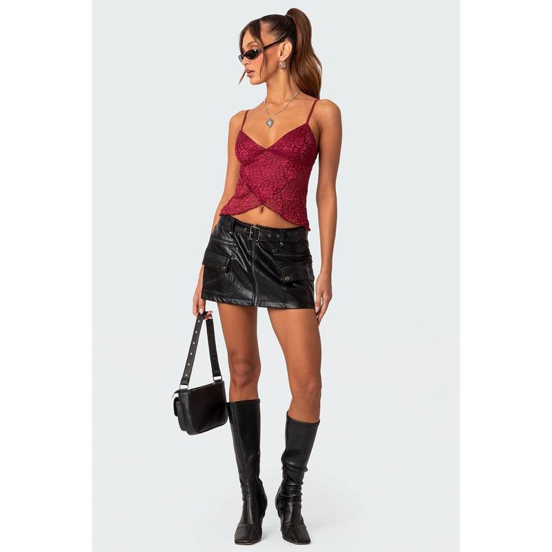 Faux Leather Cargo Mini Skirt