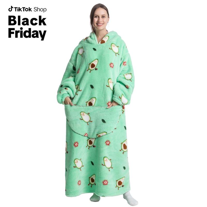 Women Casual Nightgown Dress, Cartoon Printed Long Sleeve Pockets Hooded Pajama Robe，Super Long Hoodie,Blanket Flannel,Women's Pullover Sweatshirts,Oversized fit,Velvet Warm Hoodies,Unisex