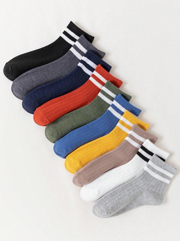 Women's 10 Pairs Striped Print Crew Socks, Casual Comfy Breathable Mid-calf Socks for Daily Outdoor Wear, Women Socks for All Seasons