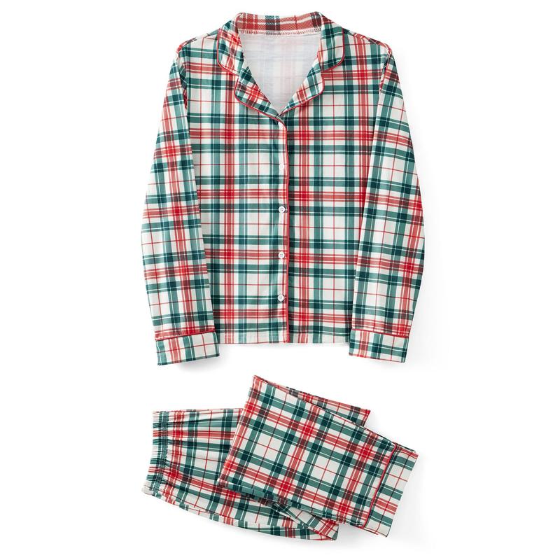 Family Matching Christmas Pajamas Set Plaid Print Holiday Pajamas Sleepwear Tops Pants Dress