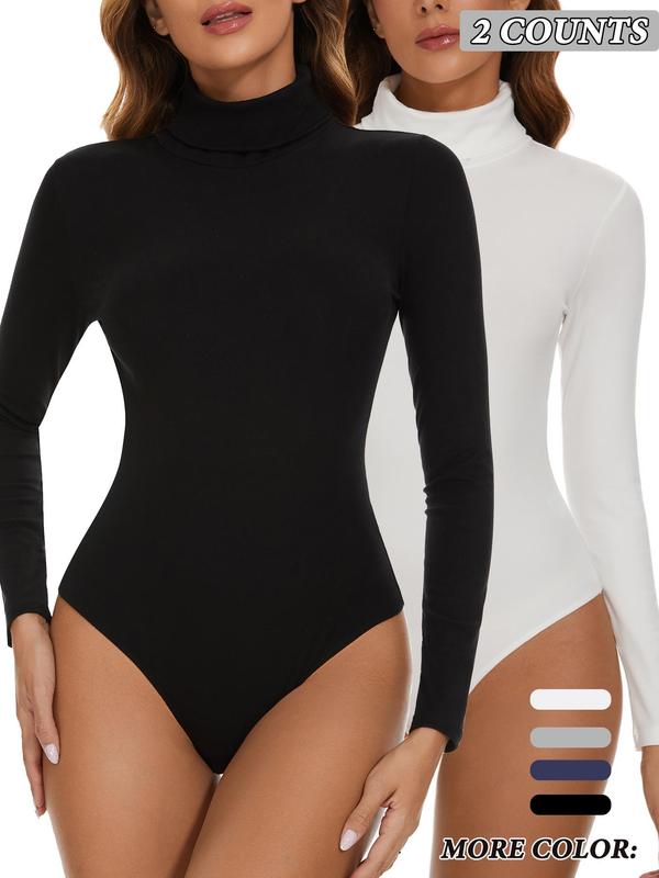 Women's Solid Long Sleeve High Neck Shapewear Bodysuit, Casual Comfy Tummy Control Butt Lift Shaper Bodysuit for Daily Wear, Women's Shapewear for All Seasons