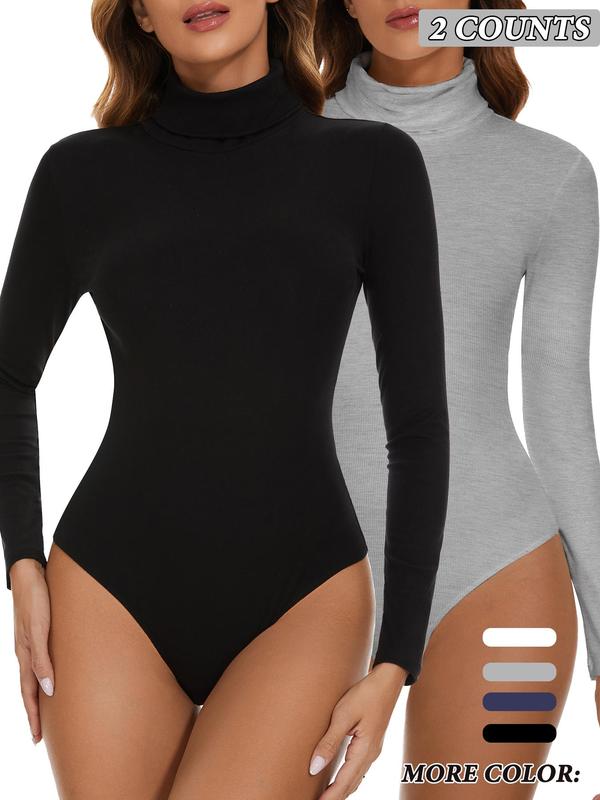 Women's Solid Long Sleeve High Neck Shapewear Bodysuit, Casual Comfy Tummy Control Butt Lift Shaper Bodysuit for Daily Wear, Women's Shapewear for All Seasons