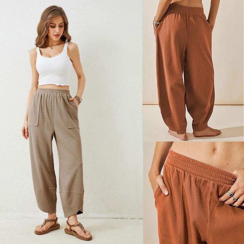 Yeokou Womens Baggy Wide Leg Pants Casual Elastic Waisted Palazzo Harem Pants with Pockets