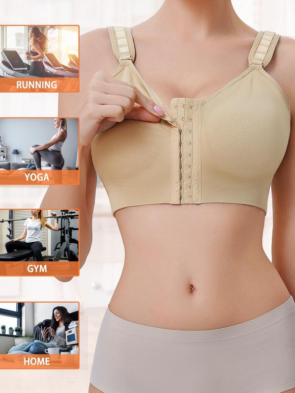 Women's Adjustable Buckle Front Wireless Bra, Basic Solid Color Seamless Push Up Lingerie Top, Soft Comfy Breathable Lingerie for Women