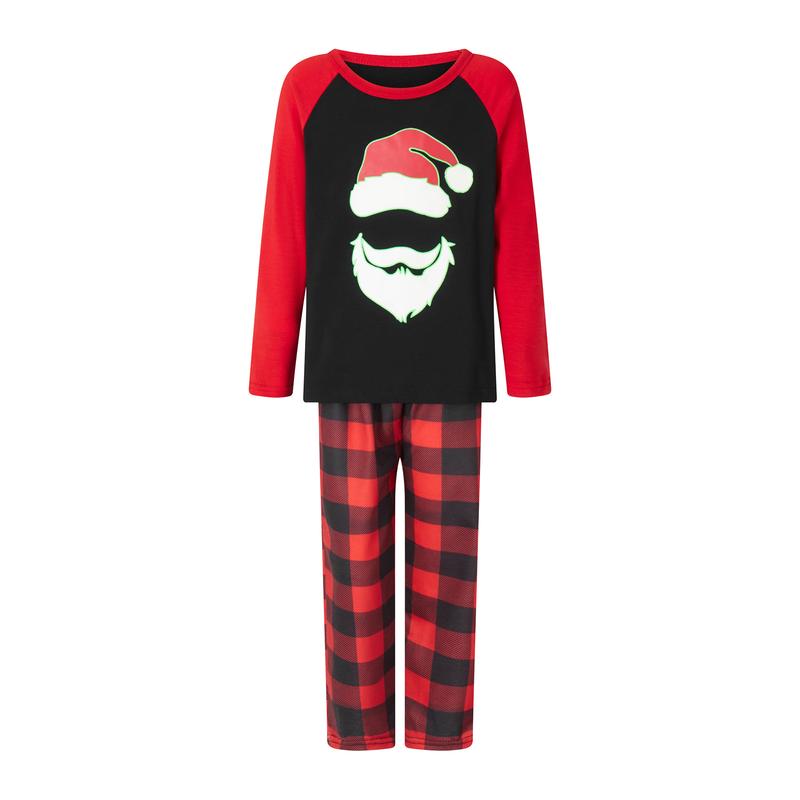 2024 New Christmas Family Pajamas Matching Set Glow in Dark Cartoon Print Long Sleeve Tops and Plaid Pants Homewear Sleepwear Loungewear Nightwear Xmas Pj's Clothes Womenswear Baby