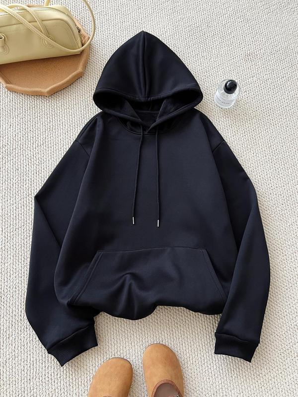 Women's Letter Print Drawstring Pocket Thermal Lined Hoodie, Casual Long Sleeve Hooded Sweatshirt for Fall & Winter, Women's Clothes for Daily Wear