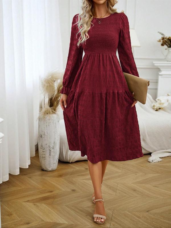 Women's Plain Ruffle Trim Shirred Flounce Sleeve Dress, Elegant Midi Dress for Party Holiday Wedding Guest, Holiday Dress, Dresses for Women, Ladies Fall & Winter Clothes