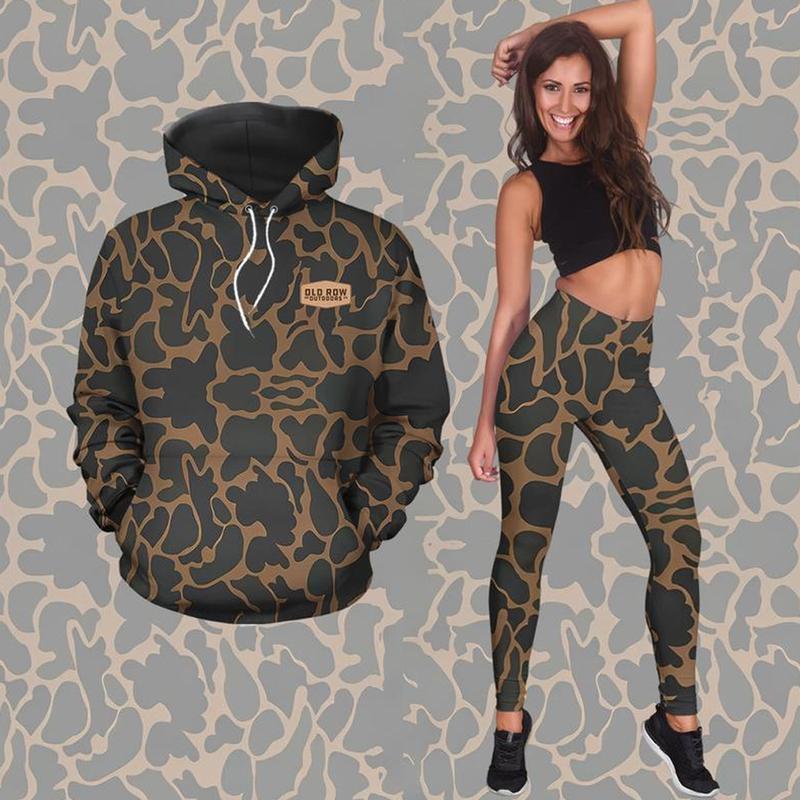 Old Row Outdoors Deer Badge Camo Hoodie and Legging Set – Stylish 3D Combo for Women