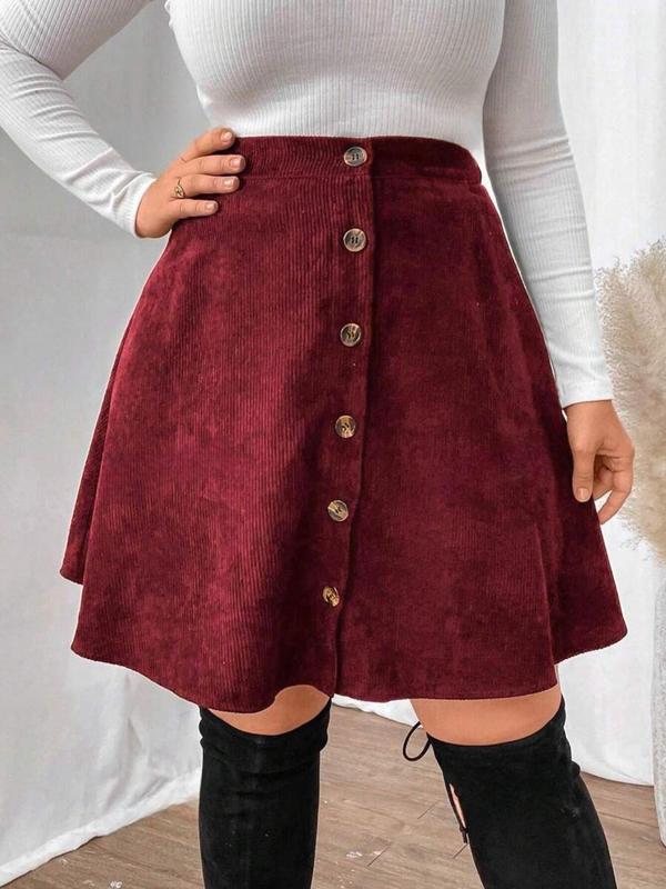  Solid Color Button Front A Line Skirt, Casual Fashion High Waist Short Skirt for Daily Outdoor Wear, Women Clothing for Fall & Winter