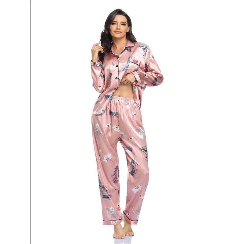 2024 Hot Selling Home Wear Suit Pajamas Women's Supply Satin Cardigan Long Sleeve Autumn plus Size