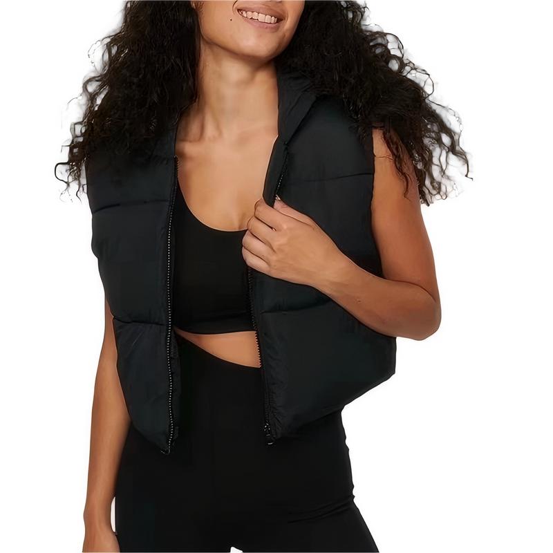 Women's Cropped Puffer Vest Lightweight Stand Collar Zip Up Padded Gilet with Pockets