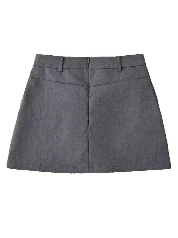 Women's Plain Pocket Zipper Back A Line Skirt, Preppy Style Casual Fashion Skirt for Daily School Outdoor Wear, Ladies Bottoms for Summer