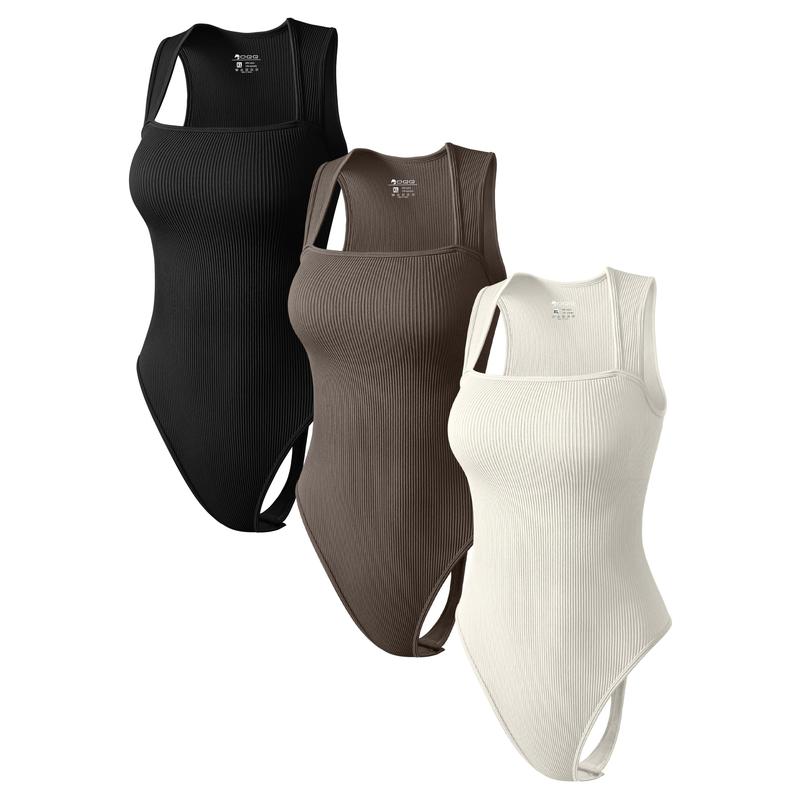 Shapewear Bodysuits for Women - 3 Pieces Sexy Square Neck Bodysuit Sleeveless Ribbed Tummy Control Tops