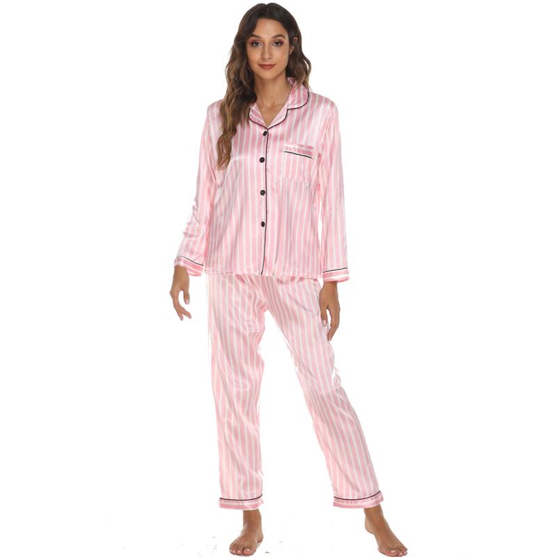 2024 Hot Selling Home Wear Suit Pajamas Women's Supply Satin Cardigan Long Sleeve Autumn plus Size