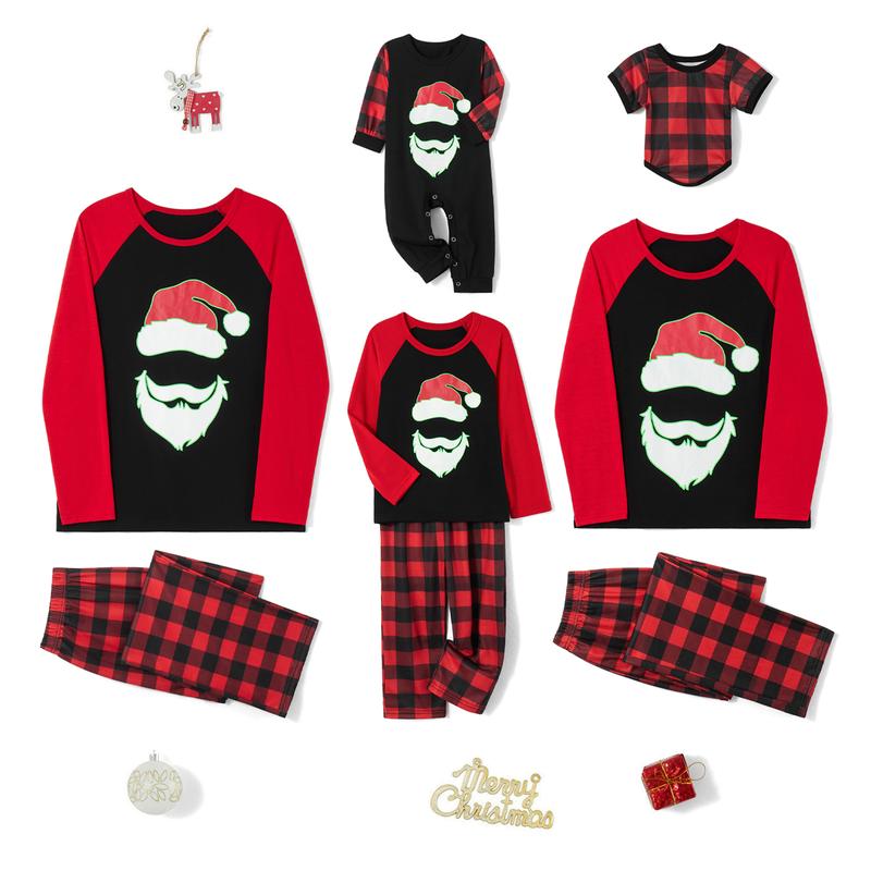 2024 New Christmas Family Pajamas Matching Set Glow in Dark Cartoon Print Long Sleeve Tops and Plaid Pants Homewear Sleepwear Loungewear Nightwear Xmas Pj's Clothes Womenswear Baby