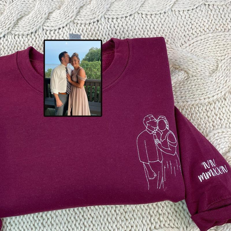 Couple Hoodie, Custom Embroidered Portrait Sweatshirt From Photo, Couple Portrait Sweatshirt, Long Distance Relationship Gift For Girlfriend