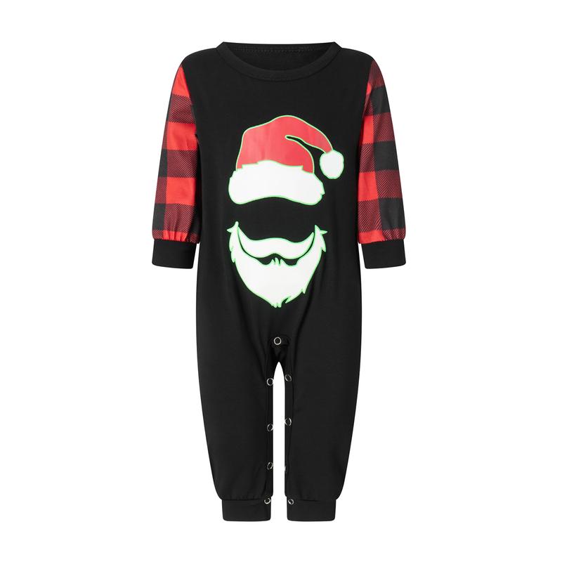 2024 New Christmas Family Pajamas Matching Set Glow in Dark Cartoon Print Long Sleeve Tops and Plaid Pants Homewear Sleepwear Loungewear Nightwear Xmas Pj's Clothes Womenswear Baby