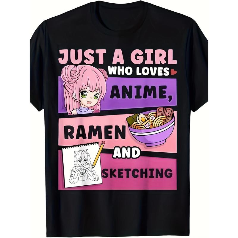 T-shirt Anime Girls like Anime Ramen and Sketch T-shirt Anime Shirt