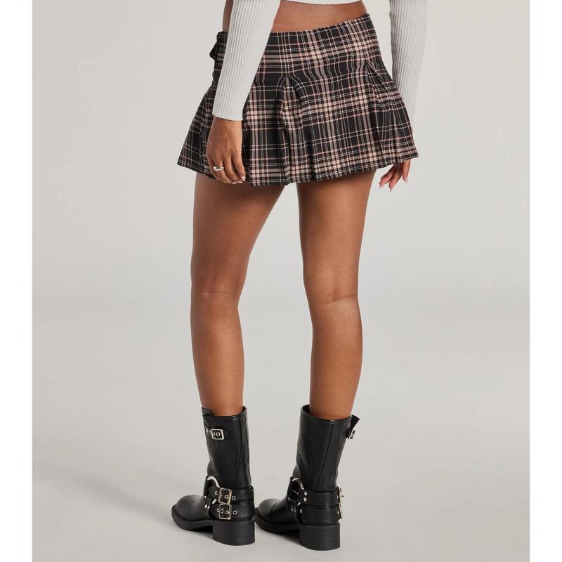 Totally Fab Belted Plaid Pleated Micro Skort