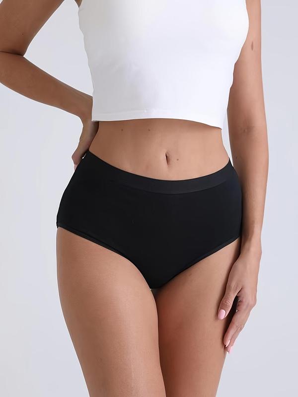 Women's  Solid High Waist Panty, Casual Comfy Breathable Knicker for Daily Wear, Underwear for All Seasons