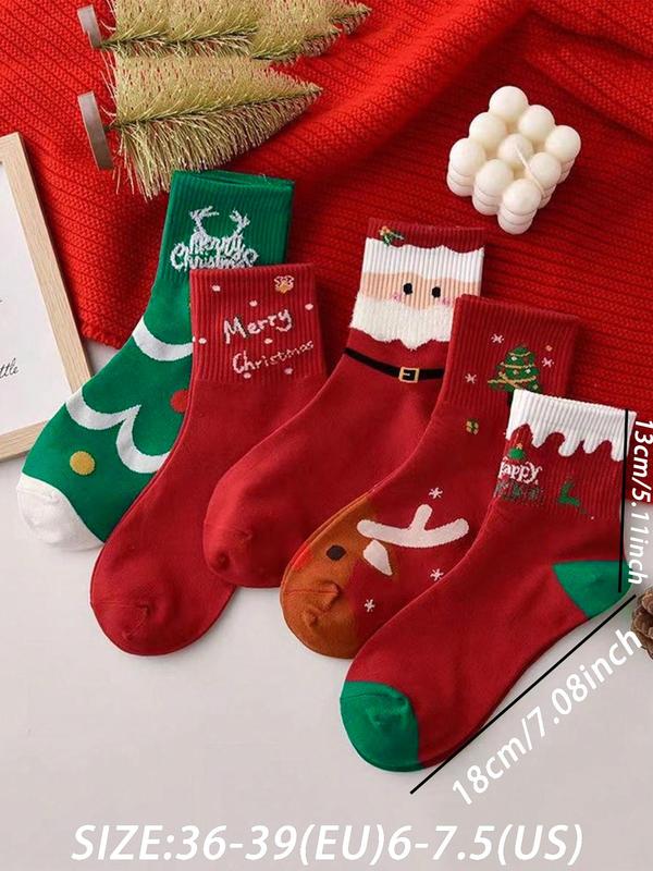 Women's Christmas Themed Mid-calf Socks, Cute Comfy Breathable Socks for Daily Wear, Women's Socks for Fall & Winter