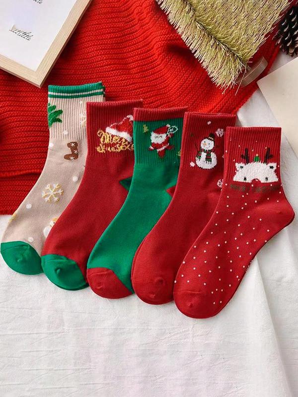 Women's Christmas Themed Mid-calf Socks, Cute Comfy Breathable Socks for Daily Wear, Women's Socks for Fall & Winter