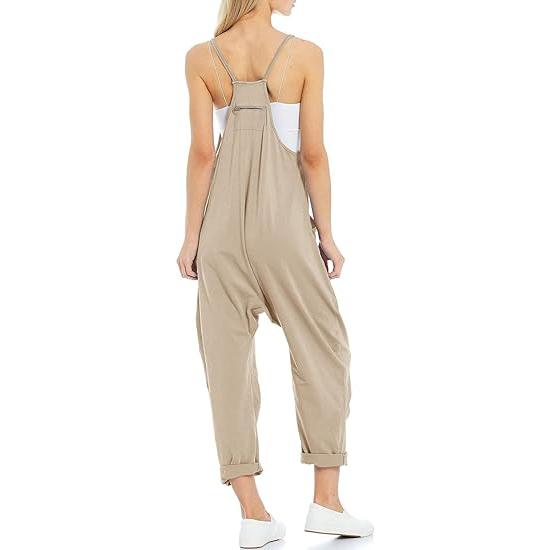 Goranbon Womens Casual Sleeveless Jumpsuits Spaghetti Strap Loose Romper Long Pants with Pockets