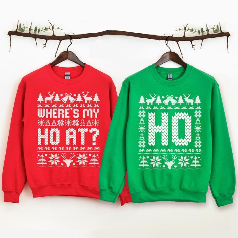 Where's My Ho At Sweatshirt, Ho Ugly Sweater, Funny Couple Ugly Christmas Sweatshirts, Couples Christmas Crewneck, Husband and Wife, His and Her