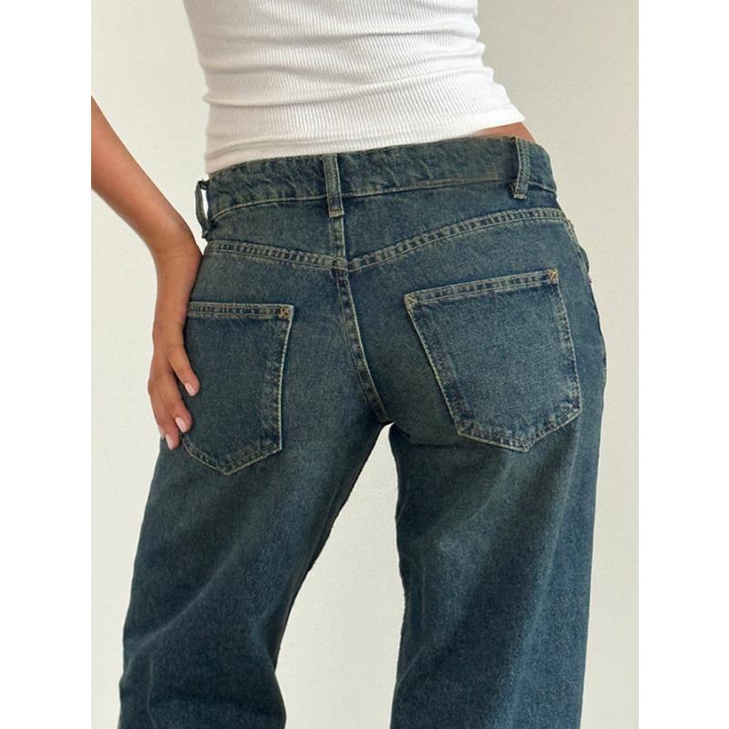 For Women Y2k Low Rise  Vintage Baggy Straight Wide Leg Boyfriend   Loose Fit Long Denim Pants casual jean wide leg jeans