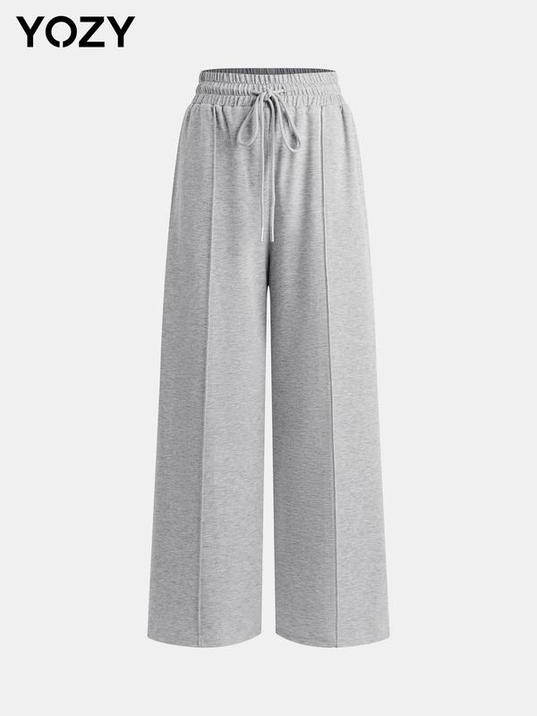 YOZY [size 4-14] Drawstring Waist Pants, Casual Plain Pocket Wide Leg Trousers, for Daily Wear, 2024 Women's Daily Wear for All Season, [S-XXL]