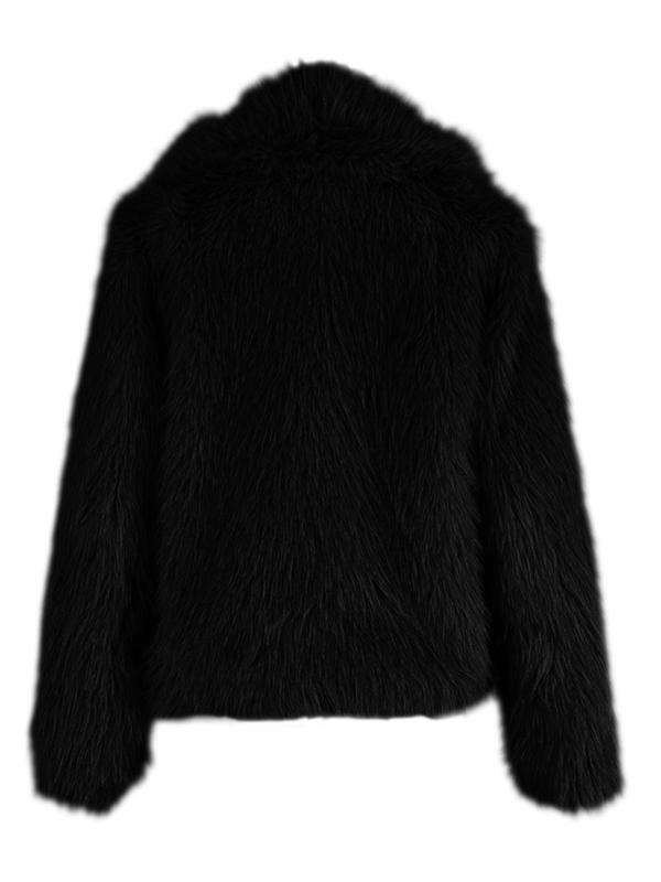 Women's Solid Color Button Front Faux Fur Jacket, Casual Long Sleeve Collared Fuzzy Outerwear for Fall & Winter, Ladies Clothes for Daily Wear