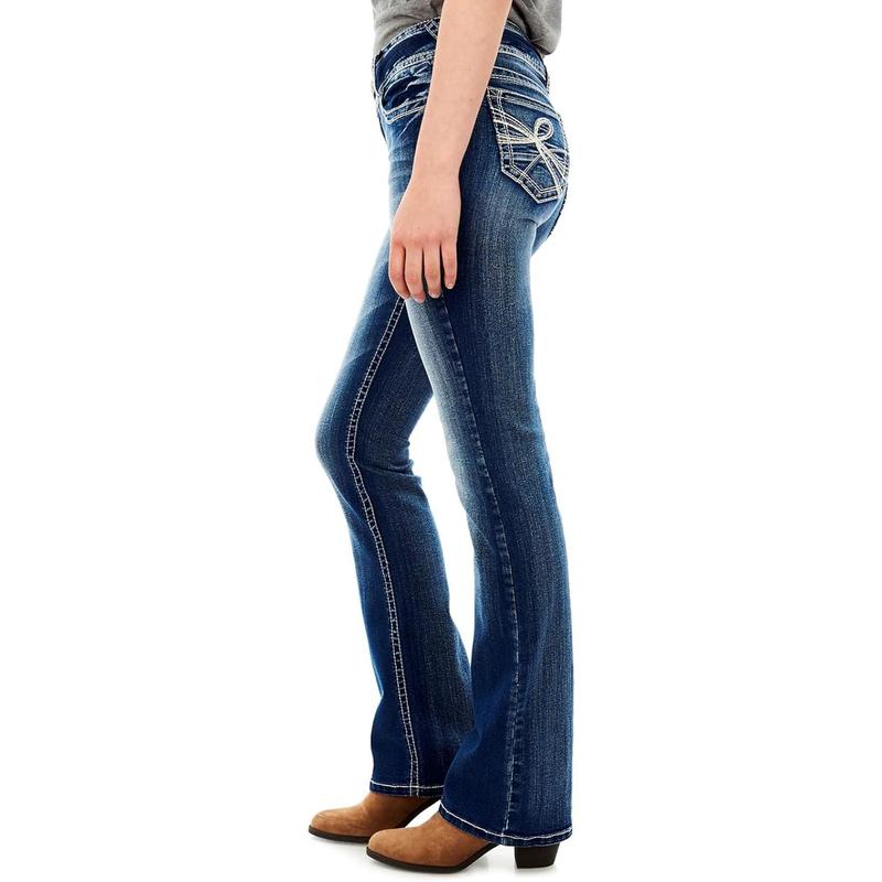 Women's Luscious Curvy Bootcut Mid-Rise Insta Stretch Juniors Jeans Button Denim Womenswear Bottom