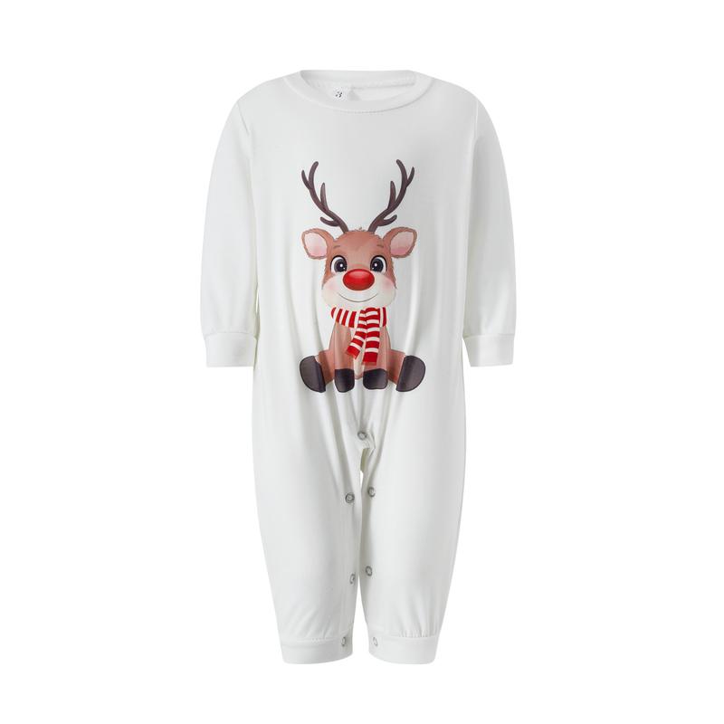 Family Matching Christmas Pajamas Outfits, Long Sleeve Elk Printed Tops + Elastic Plaid Pants Romper Sets Sleepwear & Loungewear