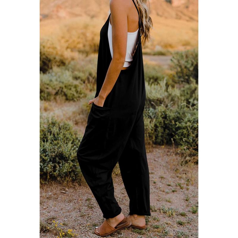 Double Take Full Size V-Neck Sleeveless Jumpsuit with Pockets， Stretchy Overalls