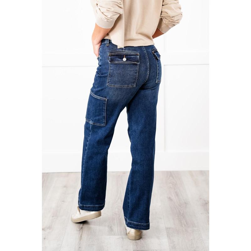 Judy Blue Hot Mess High Rise Dark Wash Cargo Wide Leg Jeans