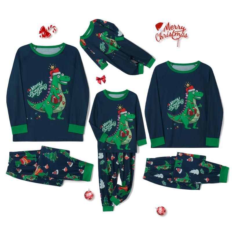 Family Matching Pajamas Christmas Pjs Dinosaur Print Nightwear Sleepwear Sets Long Sleeve Pjs