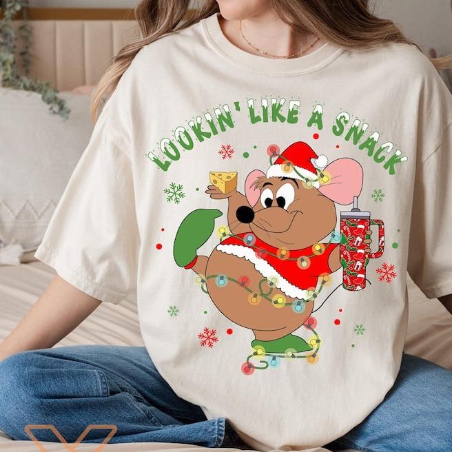 Santa Gus Gus Mouse Christmas Light Sweatshirt, Cute Christmas Crewneck, Family Christmas Sweater, Merry Xmas Party Family Holiday Tee