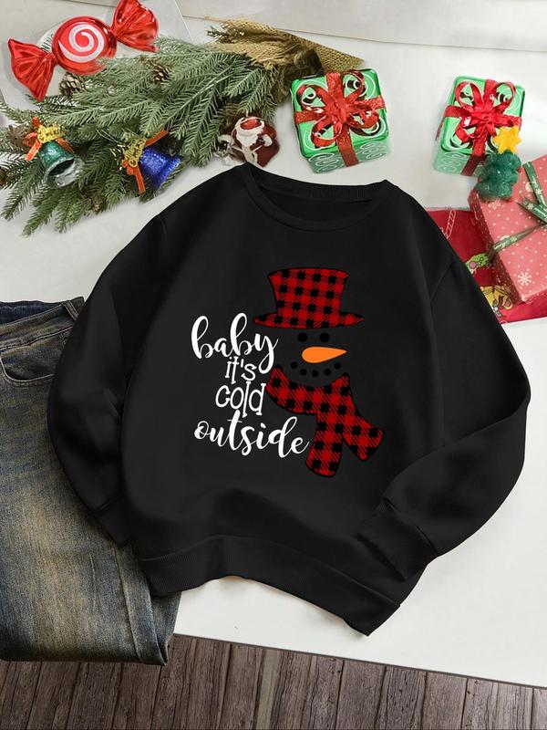 Women's Christmas Themed Letter Print Crew Neck Sweatshirt, Casual Long Sleeve Pullover for Daily Wear, Ladies Fall & Winter Clothes