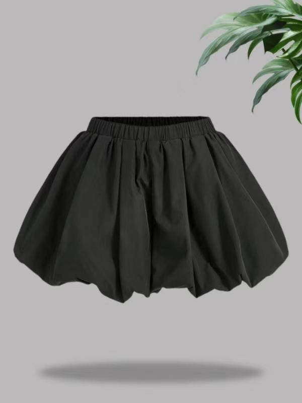 Women's Solid Color Elastic Waist Bubble Skirt, Casual Fashion Short Skirt for Daily Wear, Ladies Bottoms for Summer