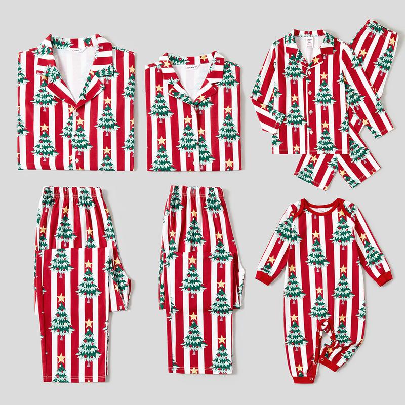 PatPat Christmas Family Matching Trees Print Stripes Long-sleeve Pajamas Sets