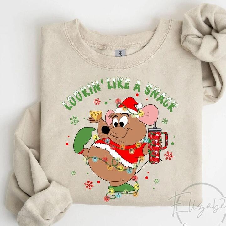 Santa Gus Gus Mouse Christmas Light Sweatshirt, Cute Christmas Crewneck, Family Christmas Sweater, Merry Xmas Party Family Holiday Tee