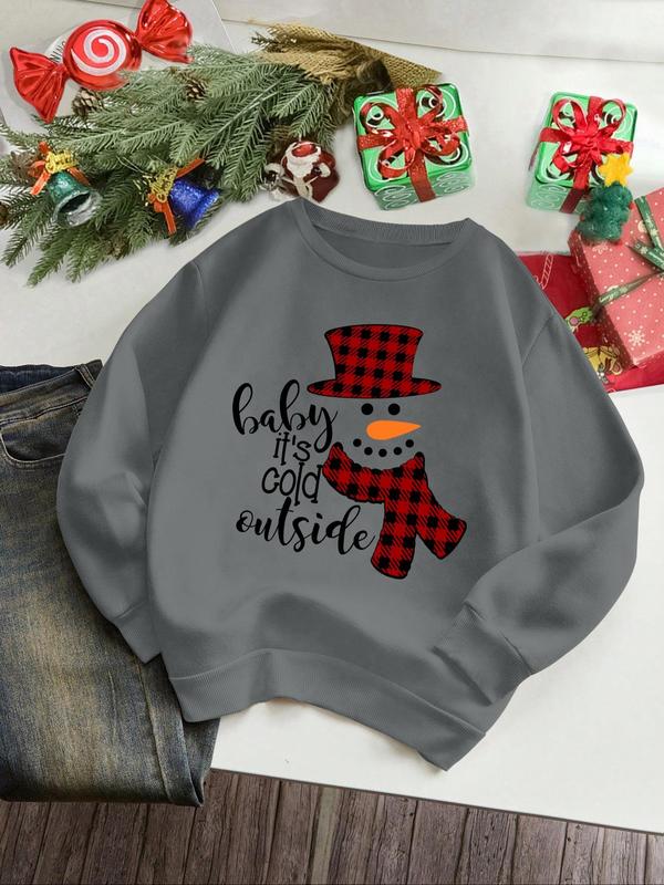 Women's Christmas Themed Letter Print Crew Neck Sweatshirt, Casual Long Sleeve Pullover for Daily Wear, Ladies Fall & Winter Clothes