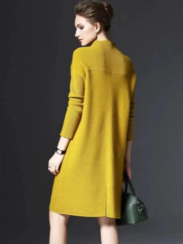 Women's Plain Split Hem Mock Neck Knitted Dress,  Vintage Girly Clothes Elegant Long Sleeve Drop Shoulder Dress for Fall & Winter, Women's Clothing for Daily Wear, Fall Outfits, Fallfreshness