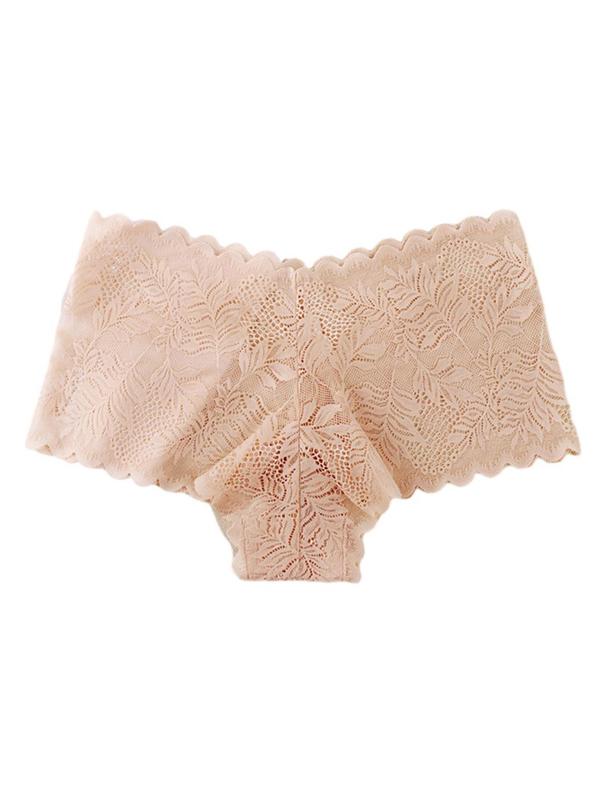 Women's Plain Leaf Lace Scallop Trim Panty, Soft Comfy Breathable Knicker for Daily Wear, Underwear for All Seasons