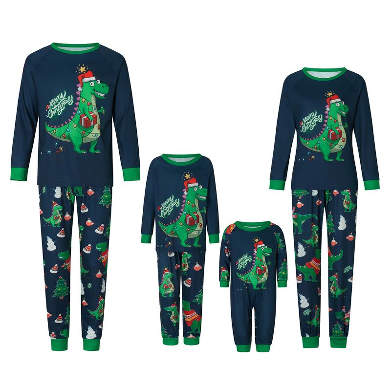 Family Matching Pajamas Christmas Pjs Dinosaur Print Nightwear Sleepwear Sets Long Sleeve Pjs