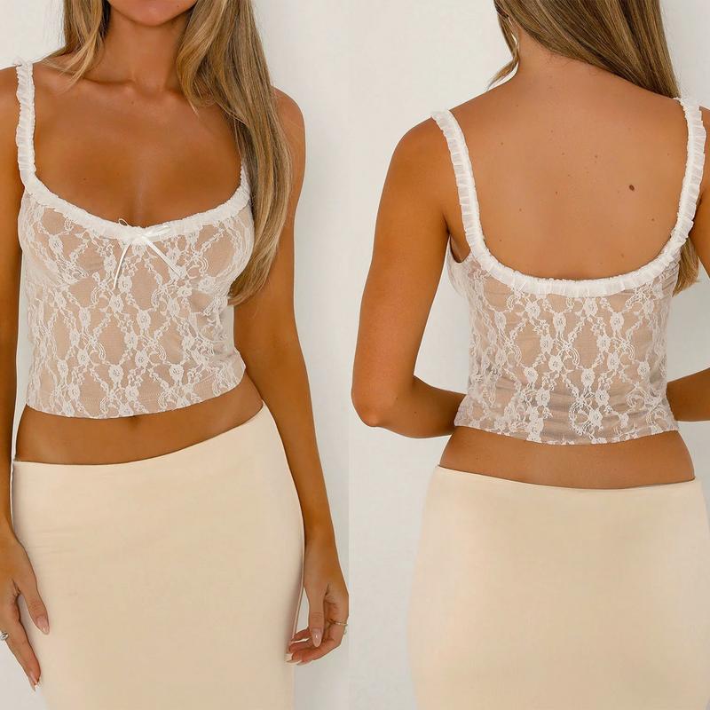 Women's Summer Fashion Tank Tops Sleeveless Lace Trim Lace Floral Fitted Vest Polyester Womenswear Check Light