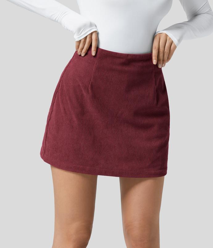 Halara 2-Piece High Waisted Invisible Zipper 2-in-1 Mini A-line Corduroy Casual Skirts