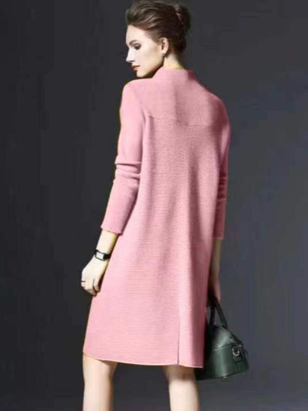 Women's Plain Split Hem Mock Neck Knitted Dress,  Vintage Girly Clothes Elegant Long Sleeve Drop Shoulder Dress for Fall & Winter, Women's Clothing for Daily Wear, Fall Outfits, Fallfreshness