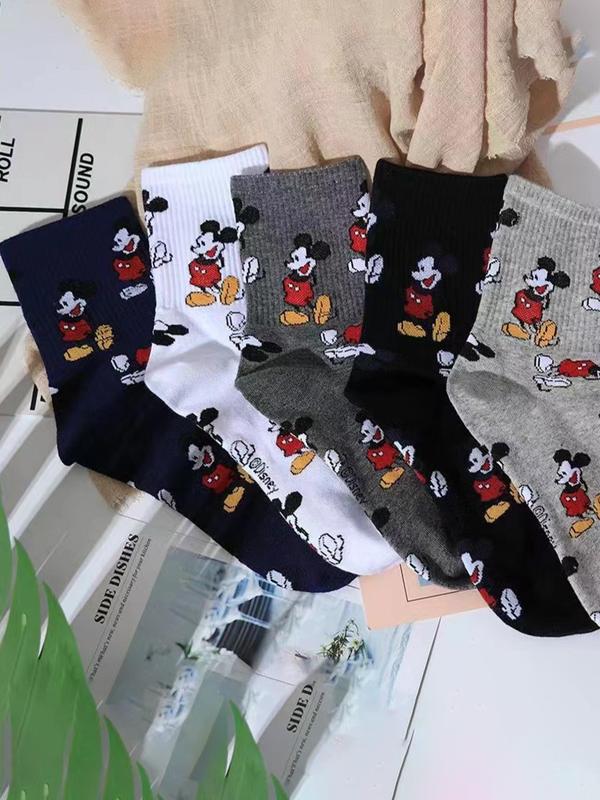 Women's Cartoon Print Crew Socks, Casual Comfortable Breathable Socks for Daily Wear, Women's Socks for All Seasons