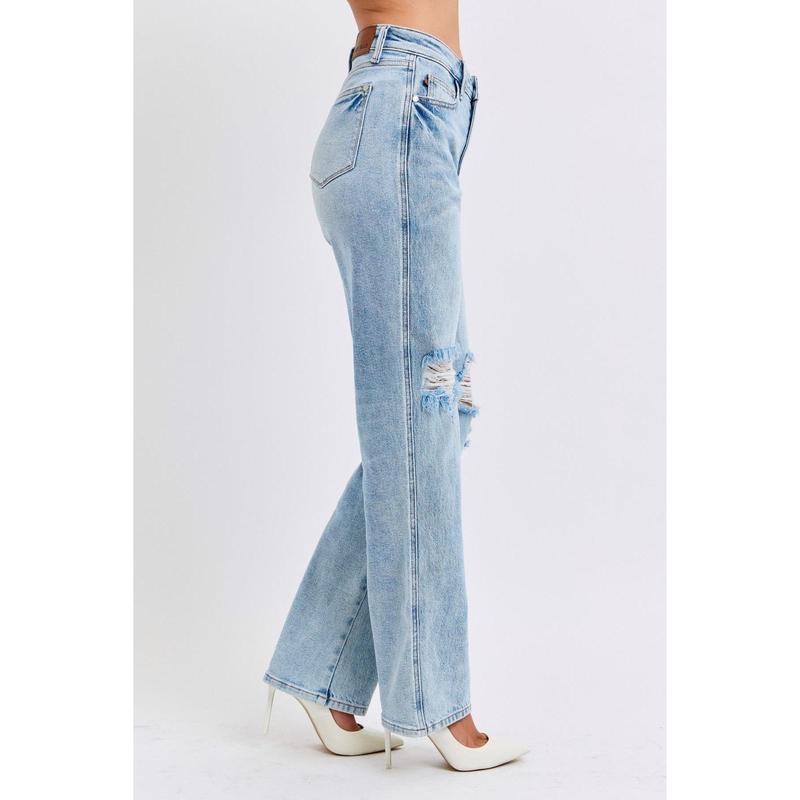 JUDY BLUE HI WAIST RIGID MAGIC DESTROY 90'S STRAIGHT LEG JEANS